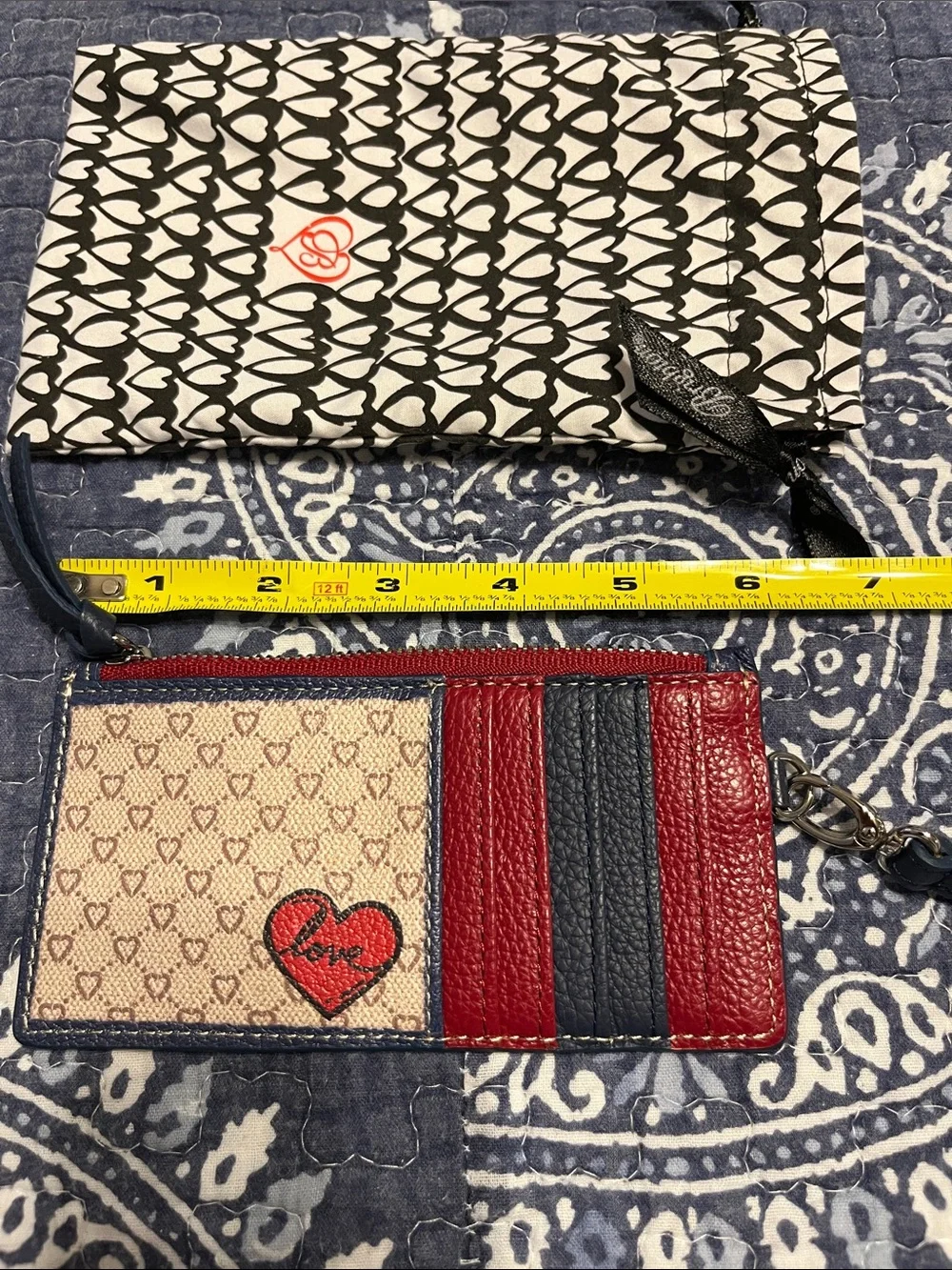 Brighton leather Wristlet Card Case - Navy lue and Multicolor